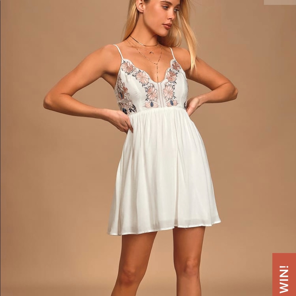 Lulus Daisy Petal Pickin' Ivory Embroidered Dress
